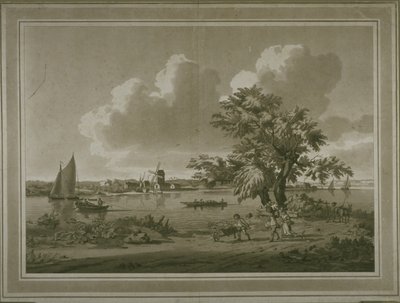 Figures transporting vegetables along the bank of the River Thames by John the Elder Cleveley